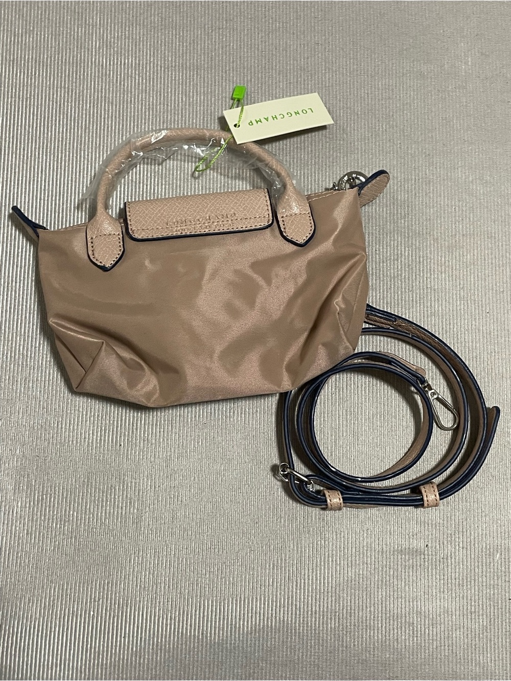 Longchamp Beige Mini Top-Handle Crossbody with Navy Trim - Picture 2 of 4